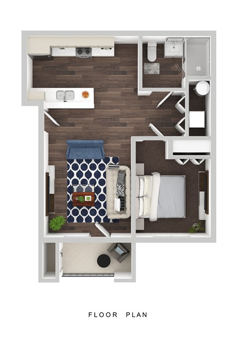 Floor plan for 1 bed, 1 bath, 584 sqft